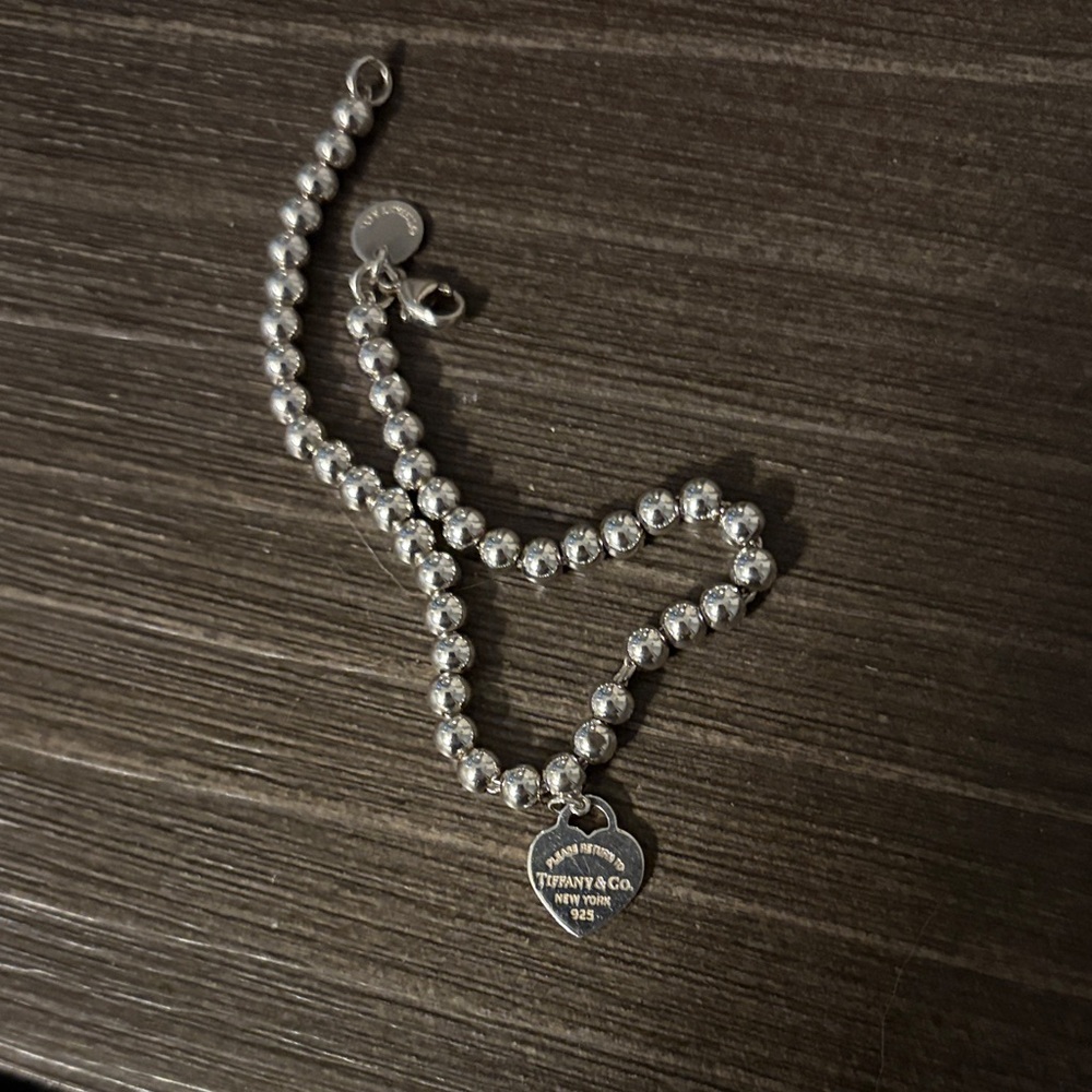 Tiffany & Co. Silver Beaded Heart Bracelet